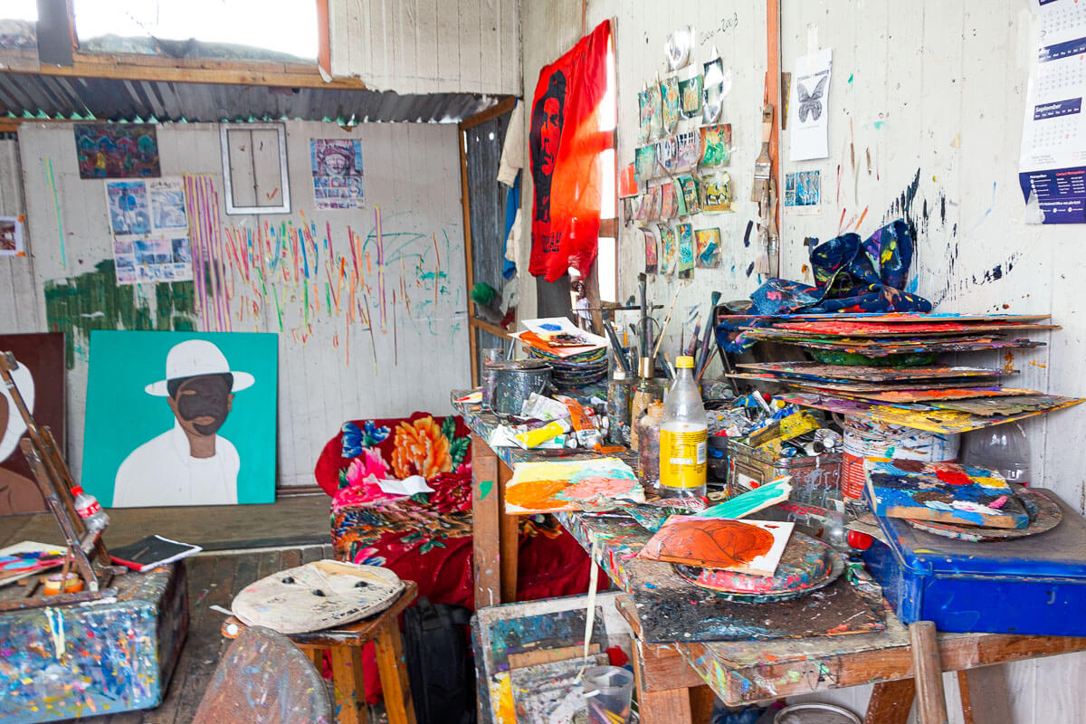 Shakes Tembani's art studio in Cape Town